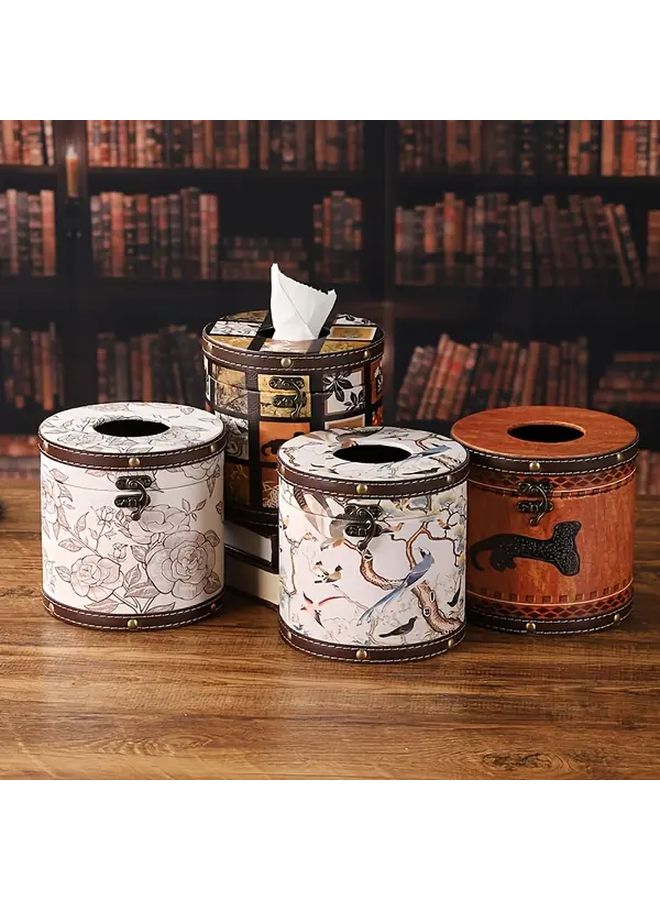 Round Tissue Box Butterfly Dance Recycled Wood Retro Style Desktop Storage - Image 2