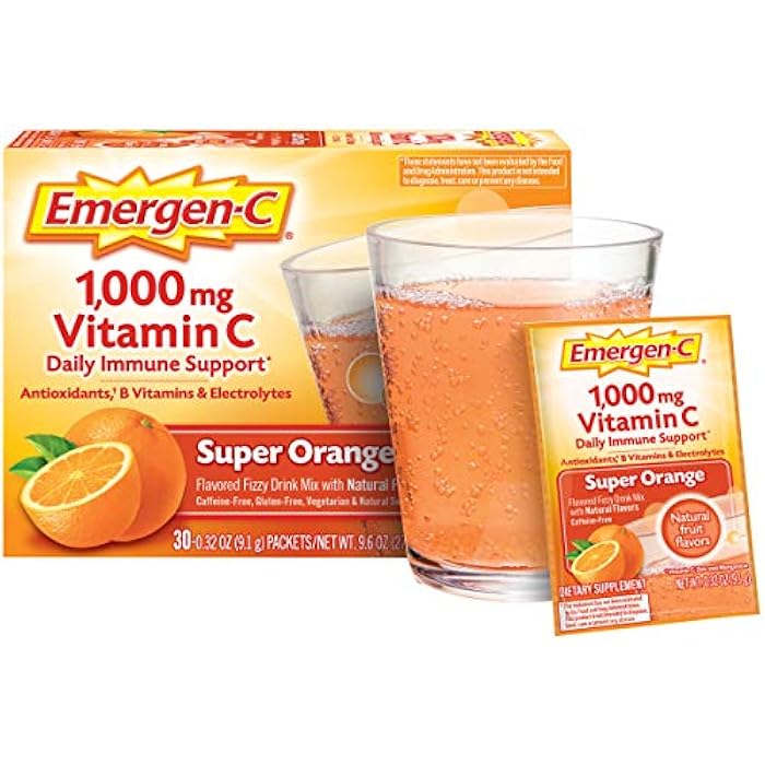 Emergen-C 1000mg Vitamin C Powder for Daily Immune Support Caffeine Free Vitamin C Supplements with Zinc and Manganese, B Vitamins and Electrolytes, Super Orange Flavor - 30 Count - Image 4