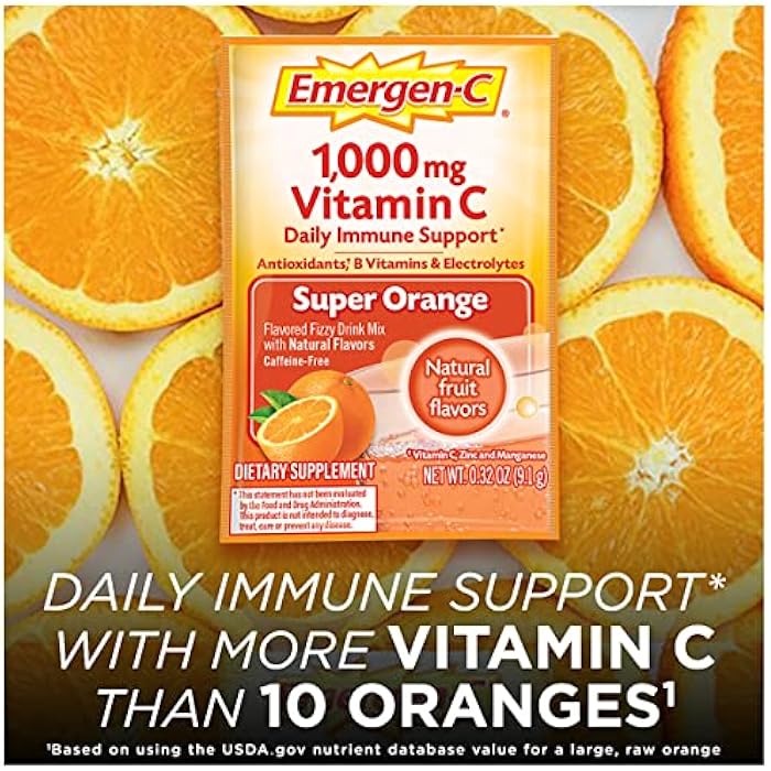 Emergen-C 1000mg Vitamin C Powder for Daily Immune Support Caffeine Free Vitamin C Supplements with Zinc and Manganese, B Vitamins and Electrolytes, Super Orange Flavor - 30 Count - Image 3