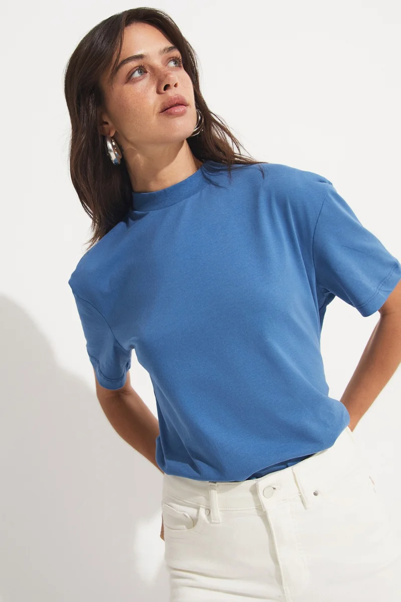 JUNE Basic Ribbed Collar T-Shirt