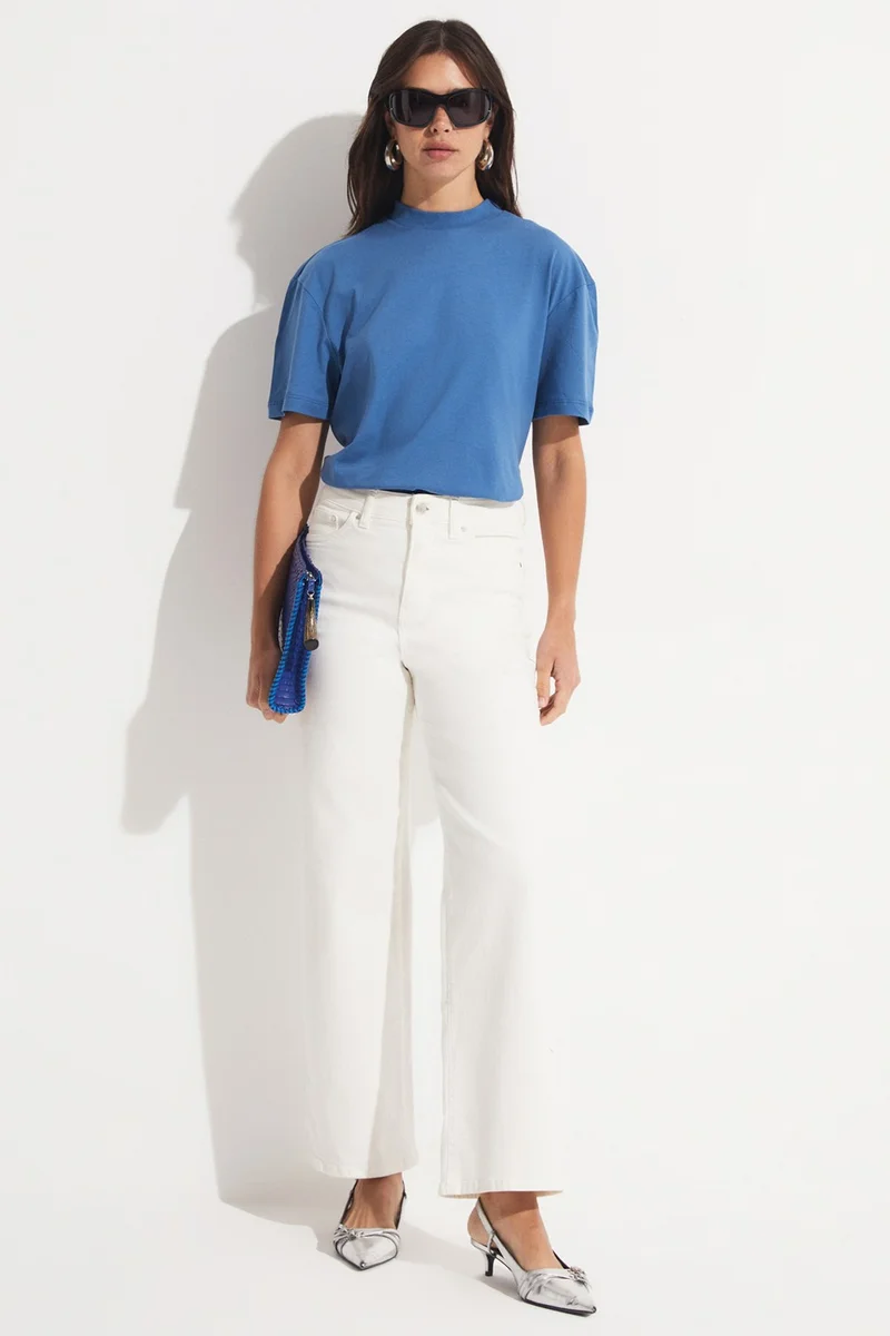 JUNE Basic Ribbed Collar T-Shirt