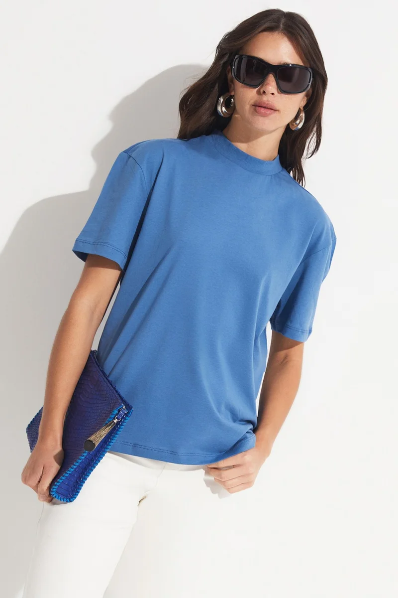 JUNE Basic Ribbed Collar T-Shirt