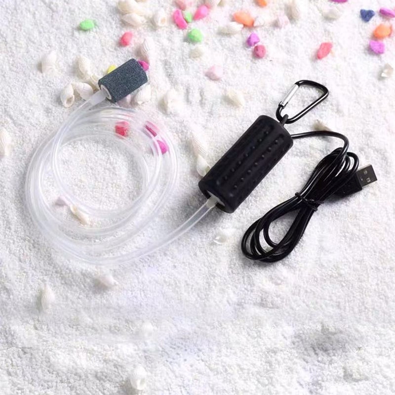 lenpestia Aquarium Air Pump Mini USB Fish Tank Oxygen Air Pump Portable Ultra Silent Air Aerator Pump Energy Saving Oxygen Bubbler with Air Stone and Single Outlet Silicone Tube 1W (Black) - Image 2