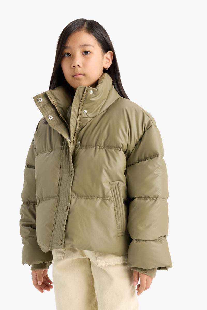 DeFacto Green Girl Girl Zip-Up Puffer Jacket Casual - Image 3