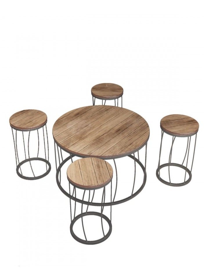 ZAHRAT ALFKHAMAH A hospitality set with a modern design, a large coffee table and four service tables, the metal legs are iron coated with oven paint and the shelf is made of wood and its shape is according to your choice, with the possibility of inserting the service tables into the large table to take advantage of the space you have. - Image 3