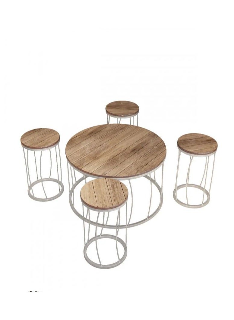 ZAHRAT ALFKHAMAH A hospitality set with a modern design, a large coffee table and four service tables, the metal legs are iron coated with oven paint and the shelf is made of wood and its shape is according to your choice, with the possibility of inserting the service tables into the large table to take advantage of the space you have. - Image 2