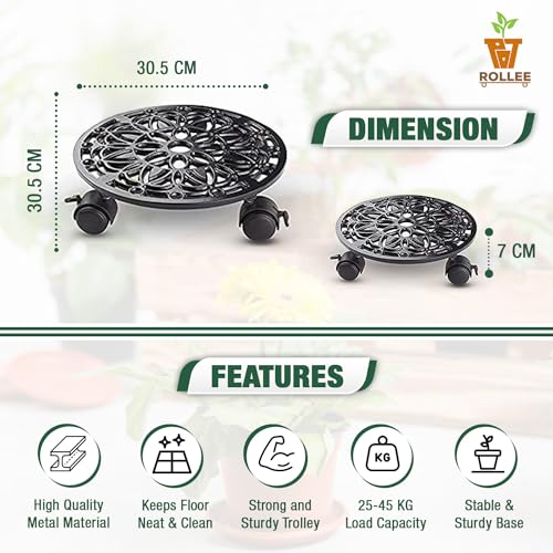 Sharpex Pack of 1 Metal Caddy Iron Dolly with Pre-Installed Wheels – Rustproof, Sturdy Plant Stand/trolley with Locking Wheels for Indoor/outdoor (Black) - Image 3