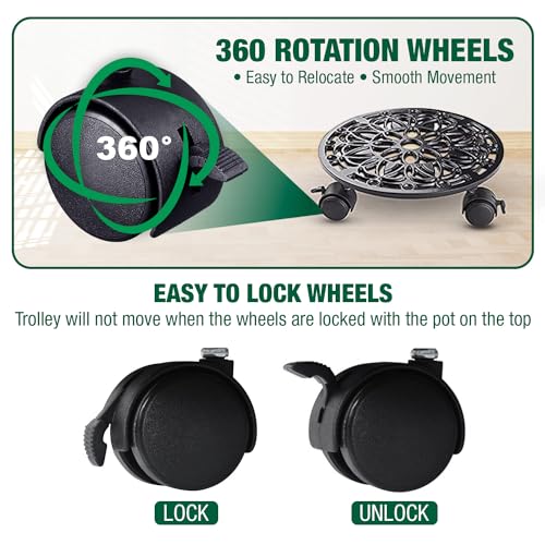 Sharpex Pack of 1 Metal Caddy Iron Dolly with Pre-Installed Wheels – Rustproof, Sturdy Plant Stand/trolley with Locking Wheels for Indoor/outdoor (Black) - Image 4