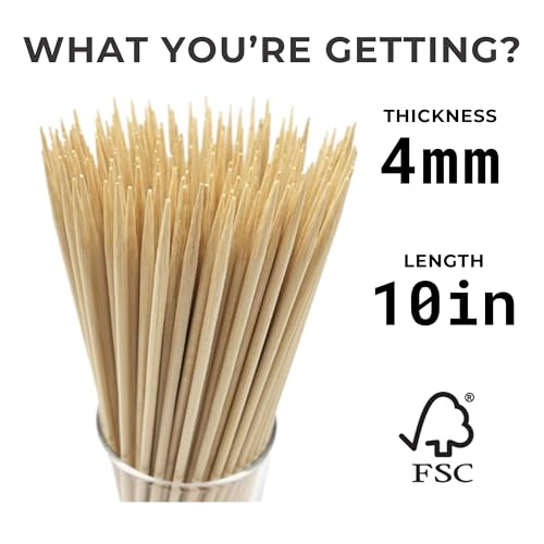 Homepixi 10 Inch [4mm Thick, 100pcs] Premium Barbeque Grill Sticks, Paneer Tikka Stick for Grilling, Seekh Kebab Sticks, Wooden Skewers Sticks for Tandoori, Kebab Stick, Tikka Stick - Image 3