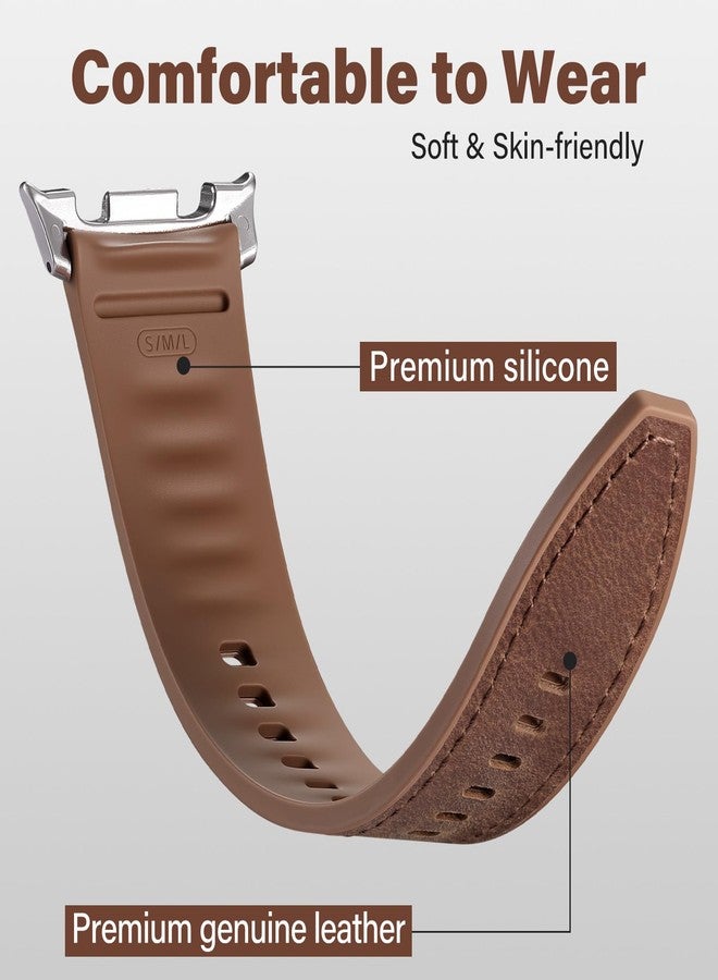 Dirrelo Hybrid Genuine Leather Silicone Watch 8 Band Compatible for Galaxy Watch 8 Bands 40mm 44mm/Galaxy Watch 8 Classic Band 46mm, Replacement Wristband Sports Strap for Samsung Watch 8/8 Classic Men Women - Image 3