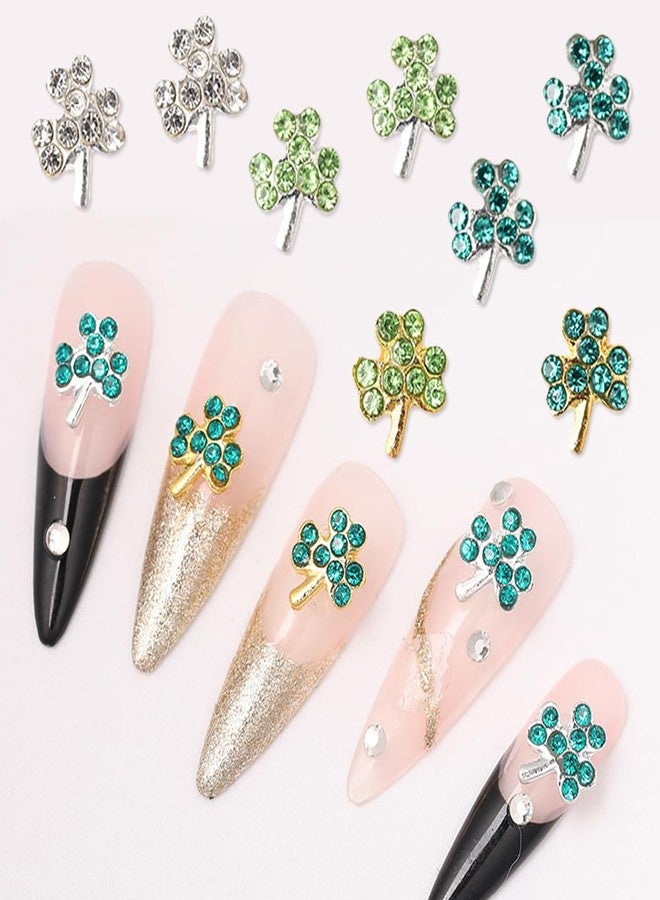 BYJKYEN 20Pcs St.Patrick's Day Nail Charms Alloy Silver St.Patrick's Day Nail Charms for Acrylic Nails Green Shamrock Nail Jewelry Nail Gems Rhinestones 3D Shamrock Nail Art for Women Girls Nail Accessories - Image 4