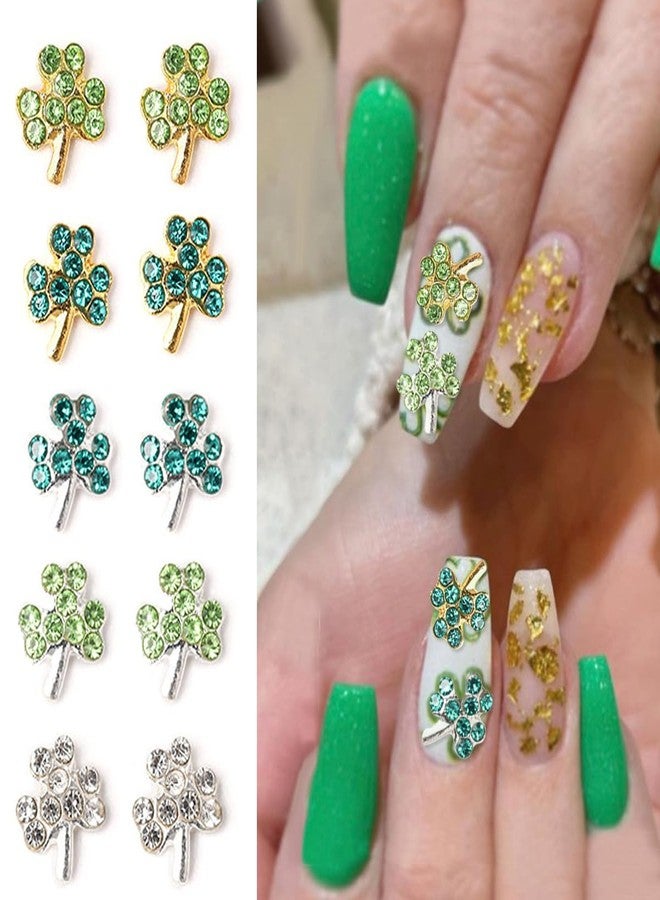 BYJKYEN 20Pcs St.Patrick's Day Nail Charms Alloy Silver St.Patrick's Day Nail Charms for Acrylic Nails Green Shamrock Nail Jewelry Nail Gems Rhinestones 3D Shamrock Nail Art for Women Girls Nail Accessories - Image 2