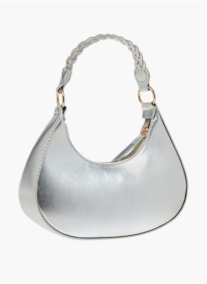 Flora Bella By Shoexpress Women Solid Hobo Bag with Zip Closure and Embellished Strap  - Image 3