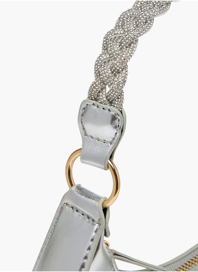 Flora Bella By Shoexpress Women Solid Hobo Bag with Zip Closure and Embellished Strap  - Image 5