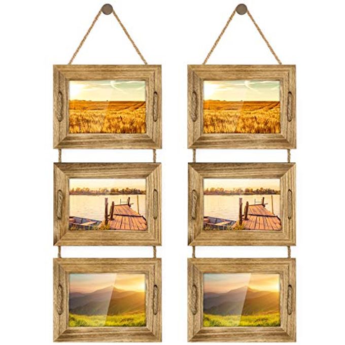 DLQuarts 5x7 Hanging Picture Frames Collage Wall Decor, 3-Frame Set, 3.5x5 with Mat or 5x7 Without Mat, Rustic Solid Wood Photo Frame Pack of 2 Carbonized Black - Image 1