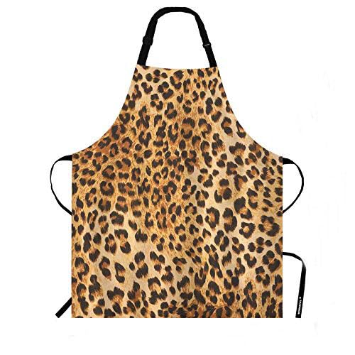 WONDERTIFY Leopard Print Apron Wild Animal Leopard Skin Cheetah Pattern Bib Apron with Adjustable Neck for Men Women Suitable for Home Kitchen Cooking Waitress Chef Grill Bistro Baking BBQ Apron