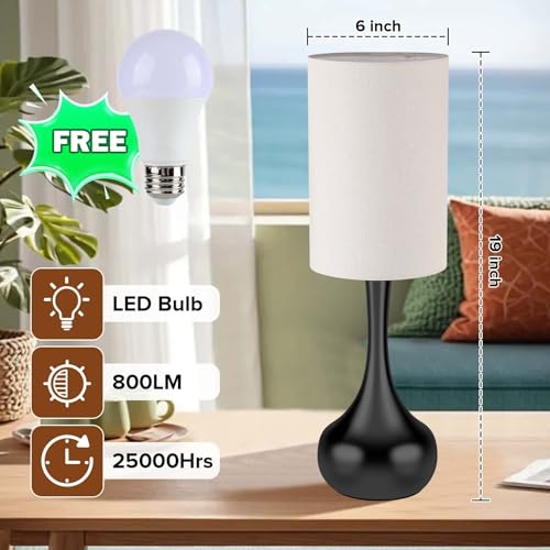 LEDIKON Mid Century Modern Droplet Table Lamp,Touch Control & 3-Way Dimmable,No Assembly Required Cylinder Shade,Black Vintage Farmhouse Bedside Lamp for Bedroom,Nightstand,Living Room,Office - Image 5