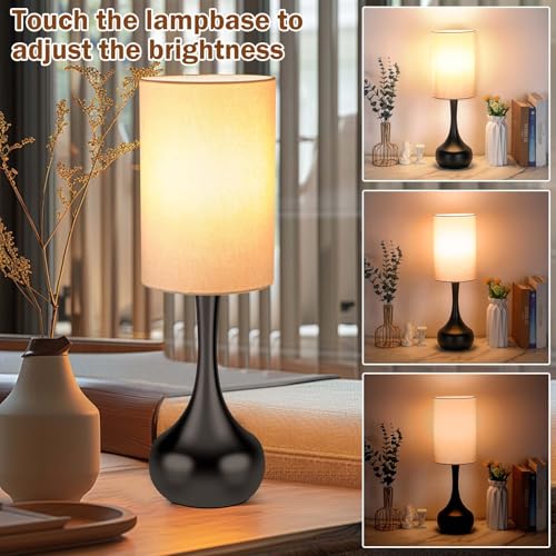 LEDIKON Mid Century Modern Droplet Table Lamp,Touch Control & 3-Way Dimmable,No Assembly Required Cylinder Shade,Black Vintage Farmhouse Bedside Lamp for Bedroom,Nightstand,Living Room,Office - Image 3
