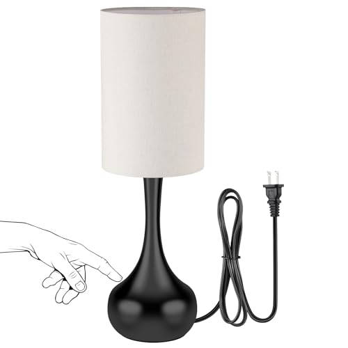 LEDIKON Mid Century Modern Droplet Table Lamp,Touch Control & 3-Way Dimmable,No Assembly Required Cylinder Shade,Black Vintage Farmhouse Bedside Lamp for Bedroom,Nightstand,Living Room,Office - Image 1
