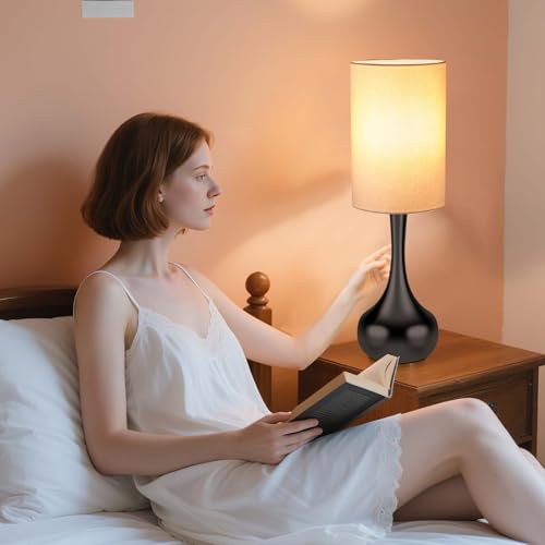 LEDIKON Mid Century Modern Droplet Table Lamp,Touch Control & 3-Way Dimmable,No Assembly Required Cylinder Shade,Black Vintage Farmhouse Bedside Lamp for Bedroom,Nightstand,Living Room,Office - Image 4