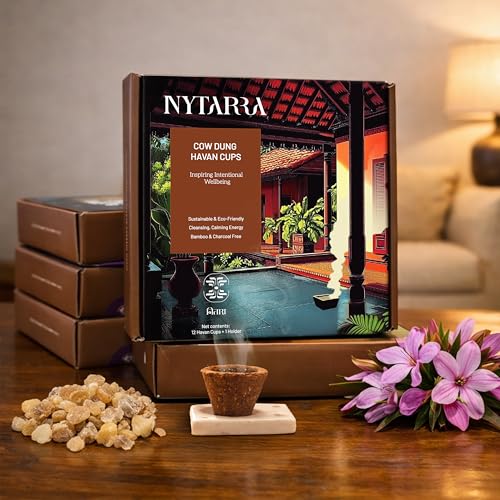 Nytarra Havan Cups - 60 pcs | Cow Dung Base | Premium Havan Cups Made with Herbs, Jatamansi, Ashwagandha, Guggal, Loban | Best for Pooja, Havan & Daily Rituals | Bamboo & Charcoal-Free - Image 1