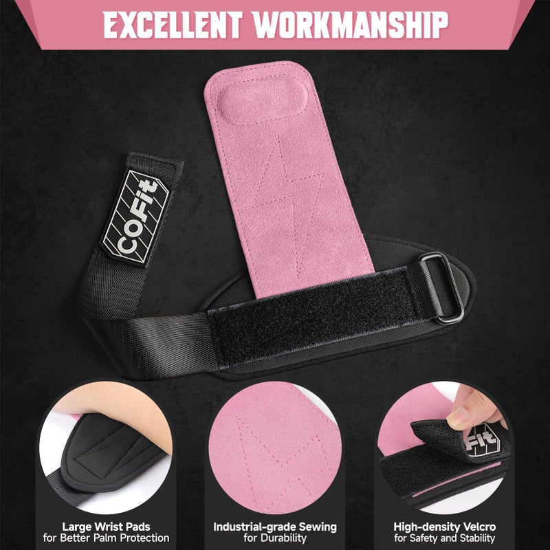 COFIT Wrist Straps for Weightlifting, Workout Wrist Wraps with Dual-Layer Oxford Leather, Enhanced Grip for Optimal Hand and Wrist Protection for Deadlift and Dumbbel - Standard size Pink - Image 4