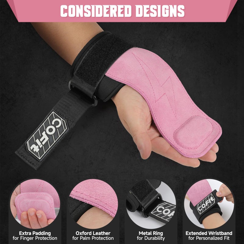 COFIT Wrist Straps for Weightlifting, Workout Wrist Wraps with Dual-Layer Oxford Leather, Enhanced Grip for Optimal Hand and Wrist Protection for Deadlift and Dumbbel - Standard size Pink - Image 3