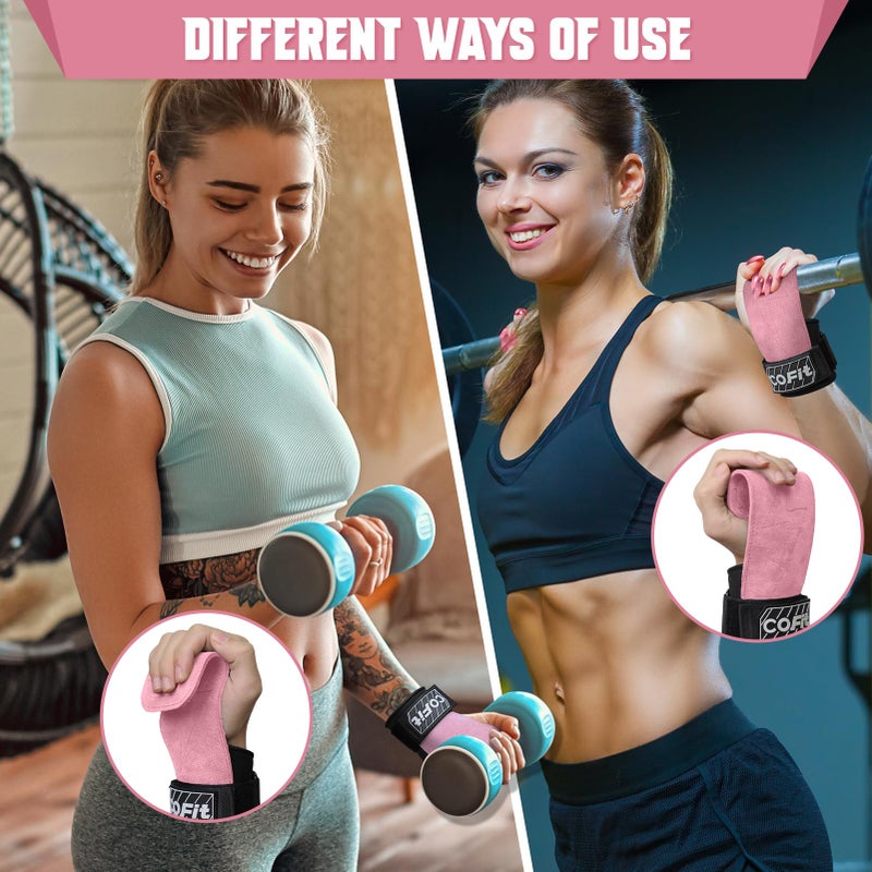 COFIT Wrist Straps for Weightlifting, Workout Wrist Wraps with Dual-Layer Oxford Leather, Enhanced Grip for Optimal Hand and Wrist Protection for Deadlift and Dumbbel - Standard size Pink - Image 5