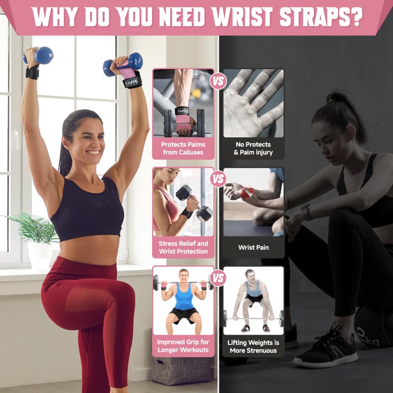 COFIT Wrist Straps for Weightlifting, Workout Wrist Wraps with Dual-Layer Oxford Leather, Enhanced Grip for Optimal Hand and Wrist Protection for Deadlift and Dumbbel - Standard size Pink - Image 2