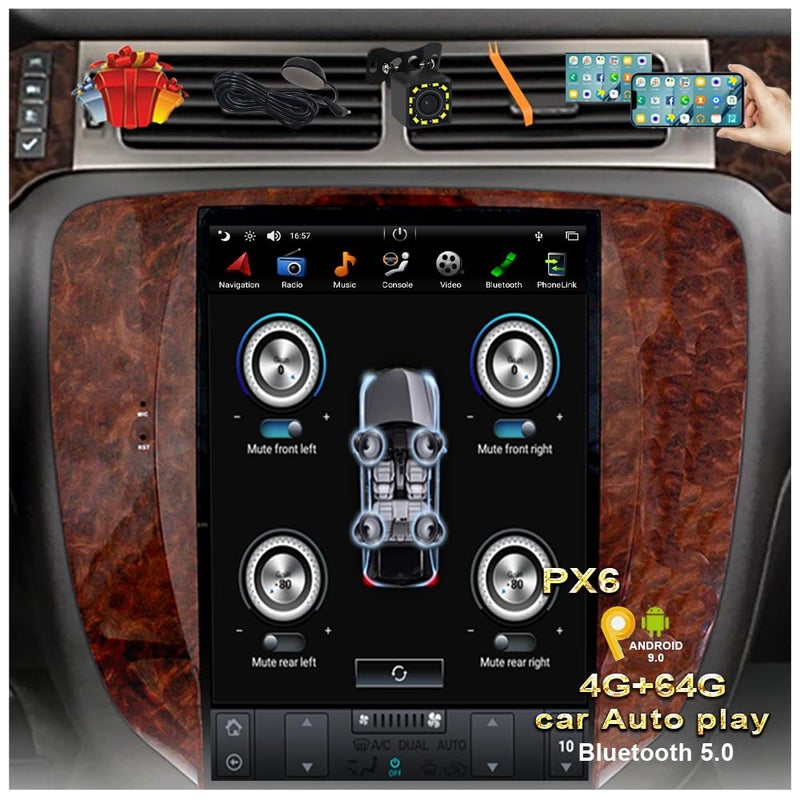 راديو سيارة أندرويد 121 بوصة 2024 جديد مع نظام GPS للملاحة لجيمسي يوكون سييرا شيفروليه تاهو أفالانش سيلفرادو سوبربان شاشة عمودية PX6 4G64G في مجموعة تركيب وحدة الوسائط المتعددة