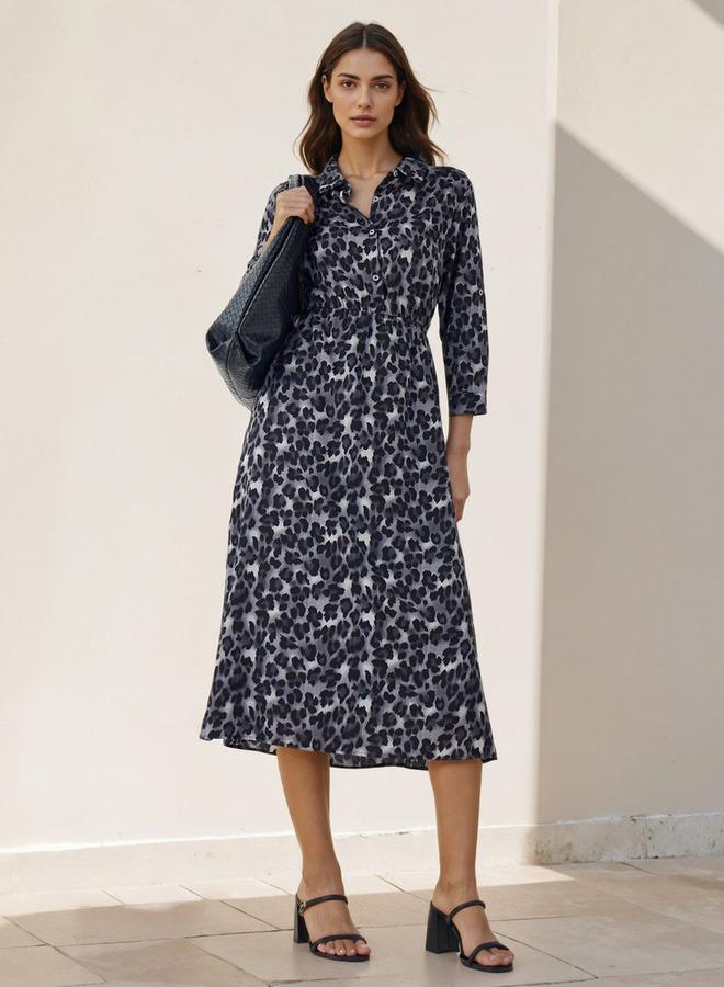 Splash FAV Midi Shirt Dress with Animal Print - Image 1