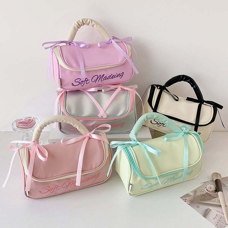 Hisocute Ins Style Large Capacity PU Pencil Case & Travel Toiletry Bag, Multi-Purpose Storage Organizer for Students, High-Capacity Handbag with Handle - Image 2