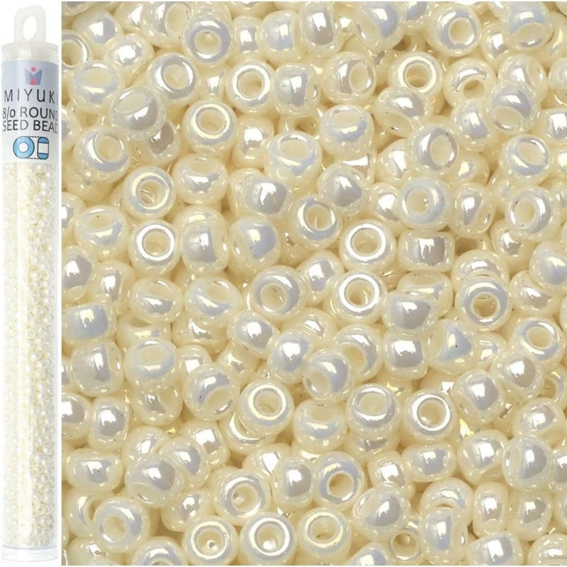 Miyuki Round Rocaille Seed Beads Size 8/0 22g Pearl Ceylon - Image 1