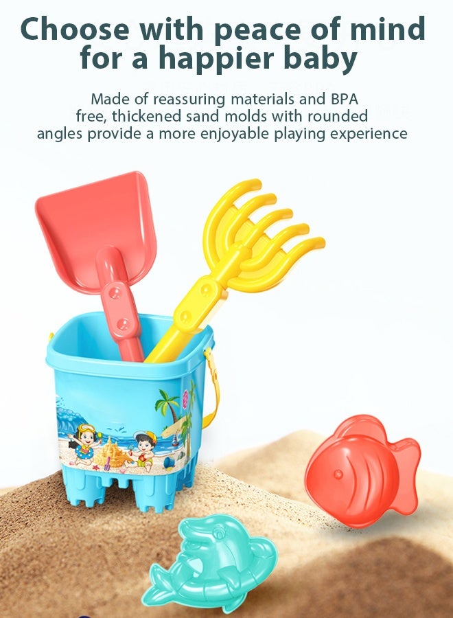 6PC Beach Toys Set Children's beach toy bucke with filter funnel, water bucket water bucket with sand and Various Rich color Beach Shapes Toys Baby playing in water, playing with sand, digging tools, shovel Beach bucket playing in the water or Kids Sandcastle Construction Kit for 3+ Years Girls Boys  - Image 4