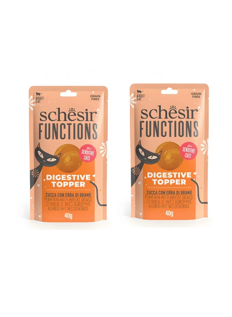 Schesir 2pcs Functions Cat Pouch Digestive Topper Pumpkin With Wheat Grass 40gx2