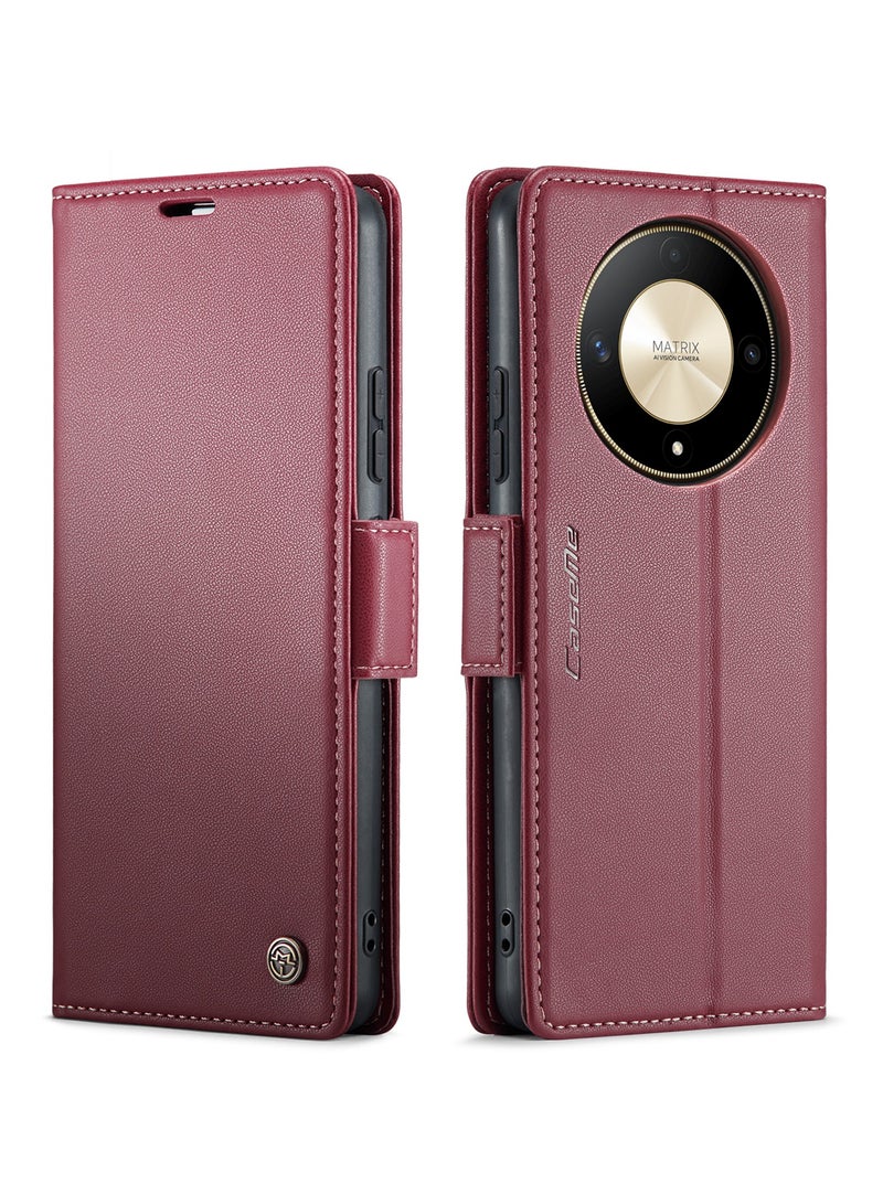 CaseMe Phone Case Luxury PU Leather Design Anti Fingerprint 023 Flip Cover Card Slot Holder Cover For Honor X9A (Red) - Image 1
