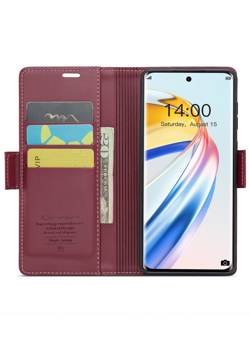CaseMe Phone Case Luxury PU Leather Design Anti Fingerprint 023 Flip Cover Card Slot Holder Cover For Honor X9A (Red) - Image 3
