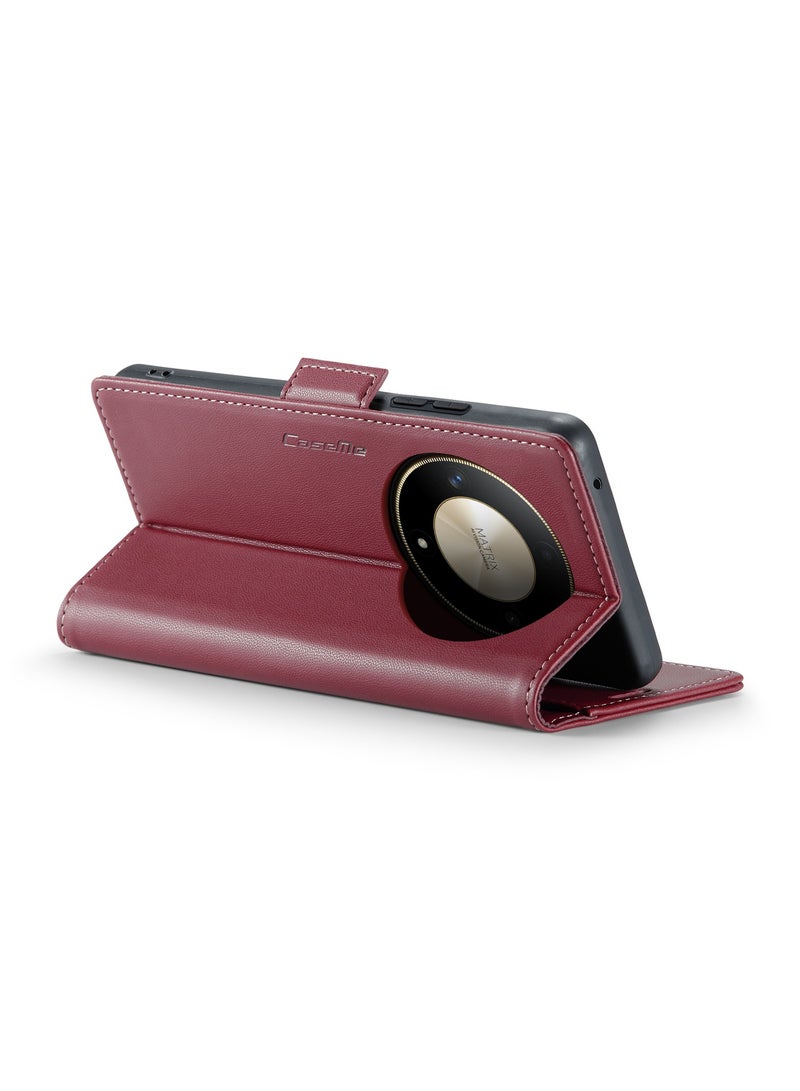 CaseMe Phone Case Luxury PU Leather Design Anti Fingerprint 023 Flip Cover Card Slot Holder Cover For Honor X9A (Red) - Image 4