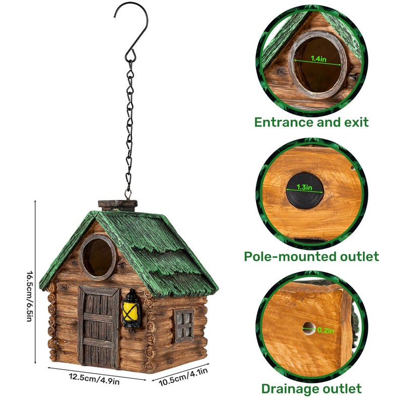 GLOPHOK Bird House for Outside, Resin Bluebird House for Outdoors Finches, Cardinals and Yellow Finches Wild Bird Nesting, 5 Years Weatherable Decorative Stone Hanging Birdhouse for Yard Garden Decor - Image 2