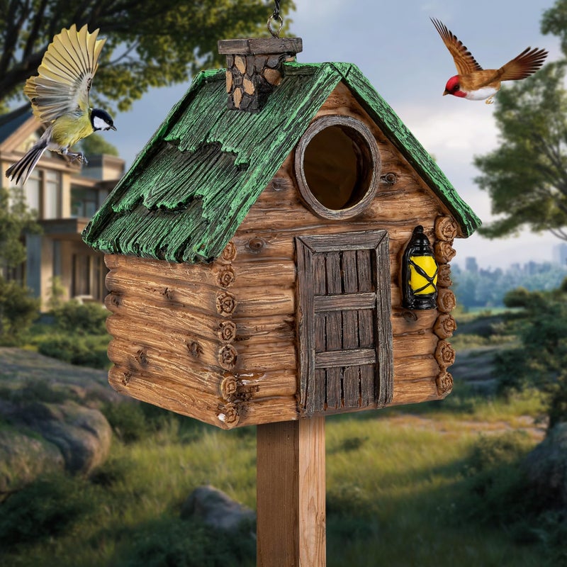 GLOPHOK Bird House for Outside, Resin Bluebird House for Outdoors Finches, Cardinals and Yellow Finches Wild Bird Nesting, 5 Years Weatherable Decorative Stone Hanging Birdhouse for Yard Garden Decor - Image 3