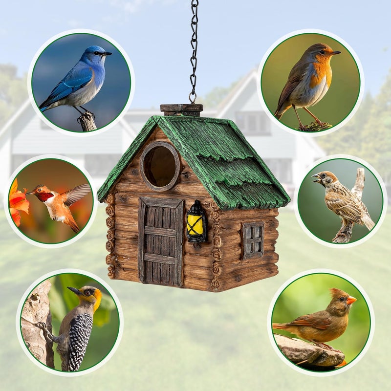 GLOPHOK Bird House for Outside, Resin Bluebird House for Outdoors Finches, Cardinals and Yellow Finches Wild Bird Nesting, 5 Years Weatherable Decorative Stone Hanging Birdhouse for Yard Garden Decor - Image 5