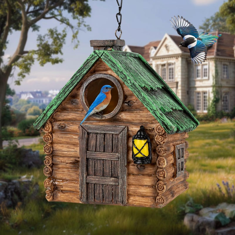 GLOPHOK Bird House for Outside, Resin Bluebird House for Outdoors Finches, Cardinals and Yellow Finches Wild Bird Nesting, 5 Years Weatherable Decorative Stone Hanging Birdhouse for Yard Garden Decor - Image 4