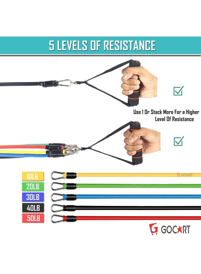 GOCART WITH G LOGO GOCART WITH G LOGO 9 pcs Resistance Band Set - with Door Anchor, Handles, Stackable Up to 80lbs - for Resistance Training, Physical Therapy, Home Workouts - Image 4