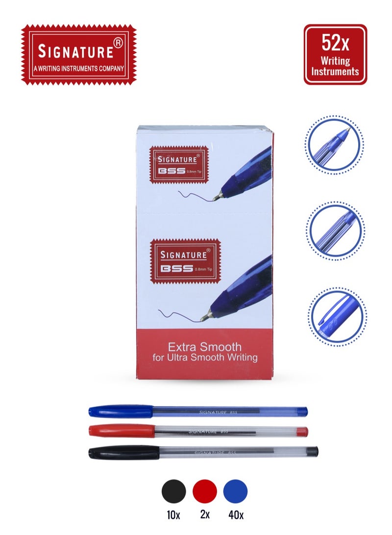 Signature BSS Fine Writing Pens, 50-Pack - Blue, Black, and Red Ink for School and Office