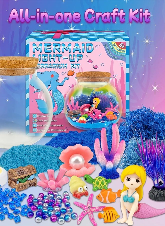 Mermaid Crafts Kit for Kids - DIY Mermaid Garden Kit with Glass Jar, Mermaid Figurines, Sea Shells & LED Lights - Includes Colored Sand, Pebbles, Fake Plants & Decorative Stickers - Creative Art & Craft Set for Ages 6+, Girls & Boys - Birthday Gift, Mermaid Party Favor & Indoor Activity - Image 2