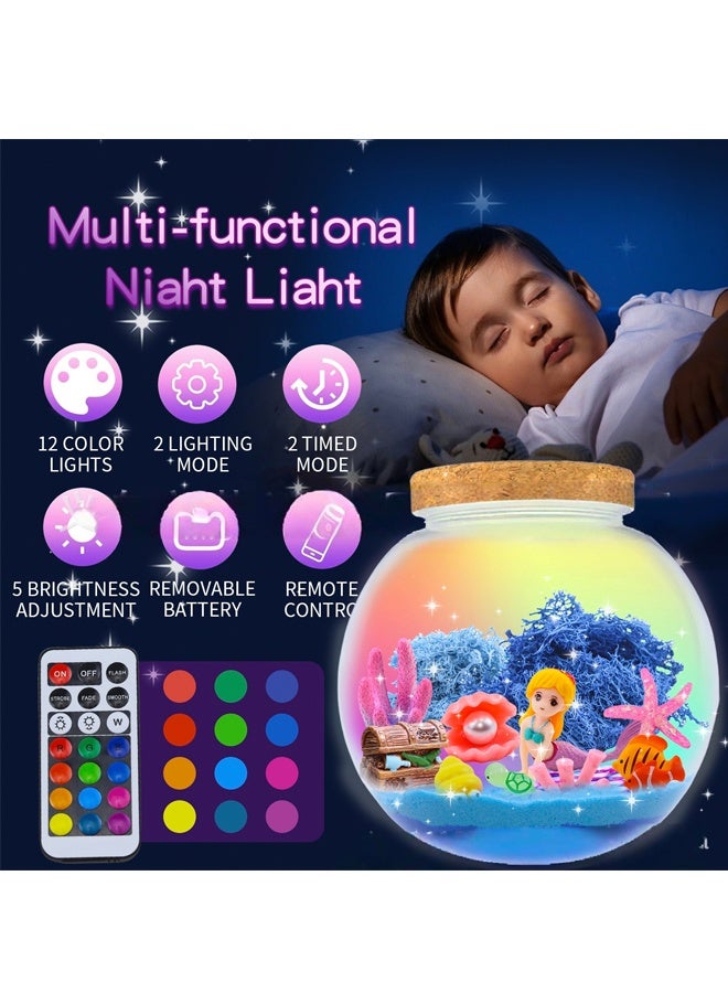 Mermaid Crafts Kit for Kids - DIY Mermaid Garden Kit with Glass Jar, Mermaid Figurines, Sea Shells & LED Lights - Includes Colored Sand, Pebbles, Fake Plants & Decorative Stickers - Creative Art & Craft Set for Ages 6+, Girls & Boys - Birthday Gift, Mermaid Party Favor & Indoor Activity - Image 4