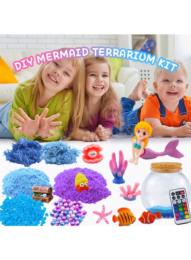 Mermaid Crafts Kit for Kids - DIY Mermaid Garden Kit with Glass Jar, Mermaid Figurines, Sea Shells & LED Lights - Includes Colored Sand, Pebbles, Fake Plants & Decorative Stickers - Creative Art & Craft Set for Ages 6+, Girls & Boys - Birthday Gift, Mermaid Party Favor & Indoor Activity - Image 3