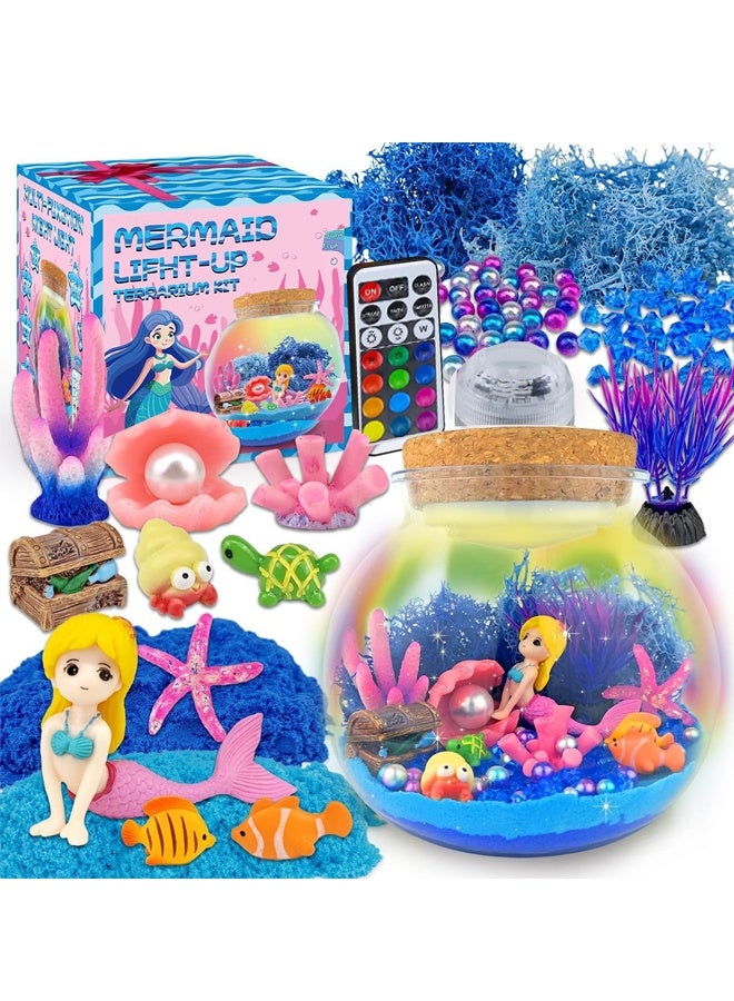 Mermaid Crafts Kit for Kids - DIY Mermaid Garden Kit with Glass Jar, Mermaid Figurines, Sea Shells & LED Lights - Includes Colored Sand, Pebbles, Fake Plants & Decorative Stickers - Creative Art & Craft Set for Ages 6+, Girls & Boys - Birthday Gift, Mermaid Party Favor & Indoor Activity - Image 1
