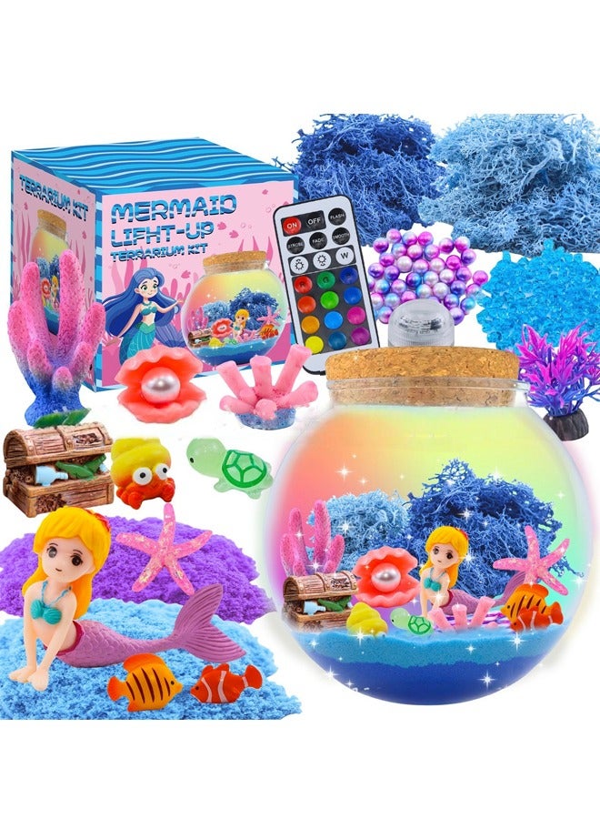 Mermaid Crafts Kit for Kids - DIY Mermaid Garden Kit with Glass Jar, Mermaid Figurines, Sea Shells & LED Lights - Includes Colored Sand, Pebbles, Fake Plants & Decorative Stickers - Creative Art & Craft Set for Ages 6+, Girls & Boys - Birthday Gift, Mermaid Party Favor & Indoor Activity - Image 5
