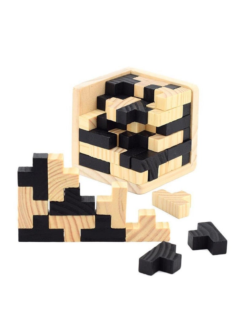Wooden Teaser Puzzle 3D T-shaped Tetris Blocks Geometric Intellectual Jigsaw Educational Toy for Kids and Adults - Image 4